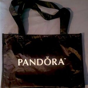 PANDORA Tote Bag BLACK SATIN Microfiber Handbag Shopper 12"x18"x4" Amazing